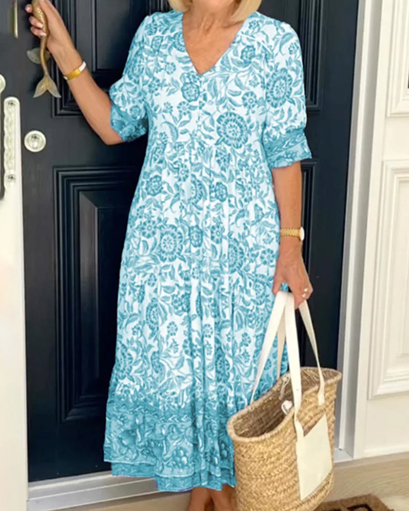 Sylvie | Gebloemde Midi Mouwen Jurk