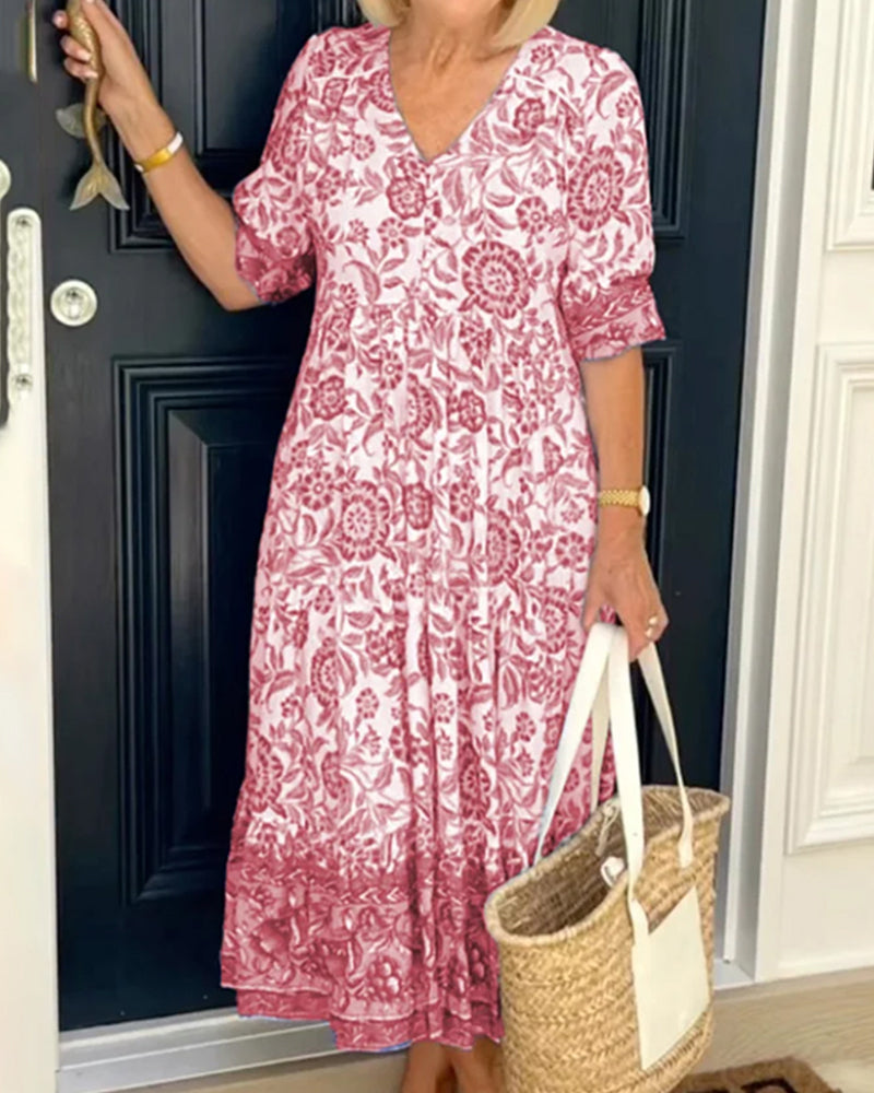 Sylvie | Gebloemde Midi Mouwen Jurk