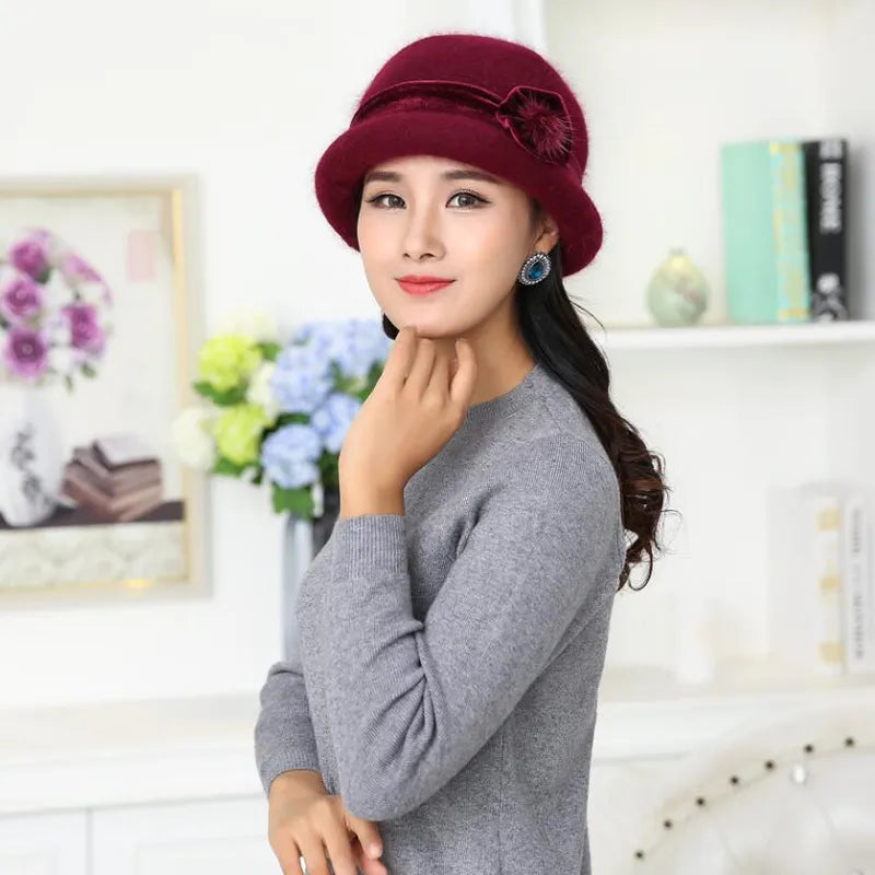 Eulalie | Wool Bucket Camel Flower Hat
